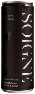 Soigné Elderflower, Lime and Mint premium wine spritz can, brushed silver