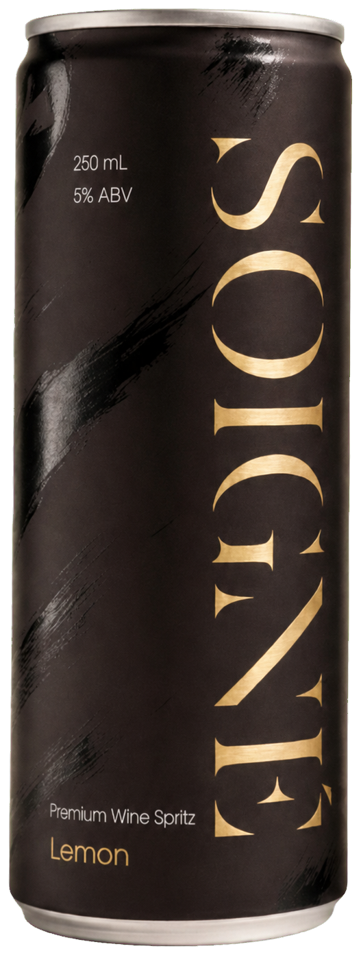 Soigné Lemon canned wine spritz, 250mL, champagne gold