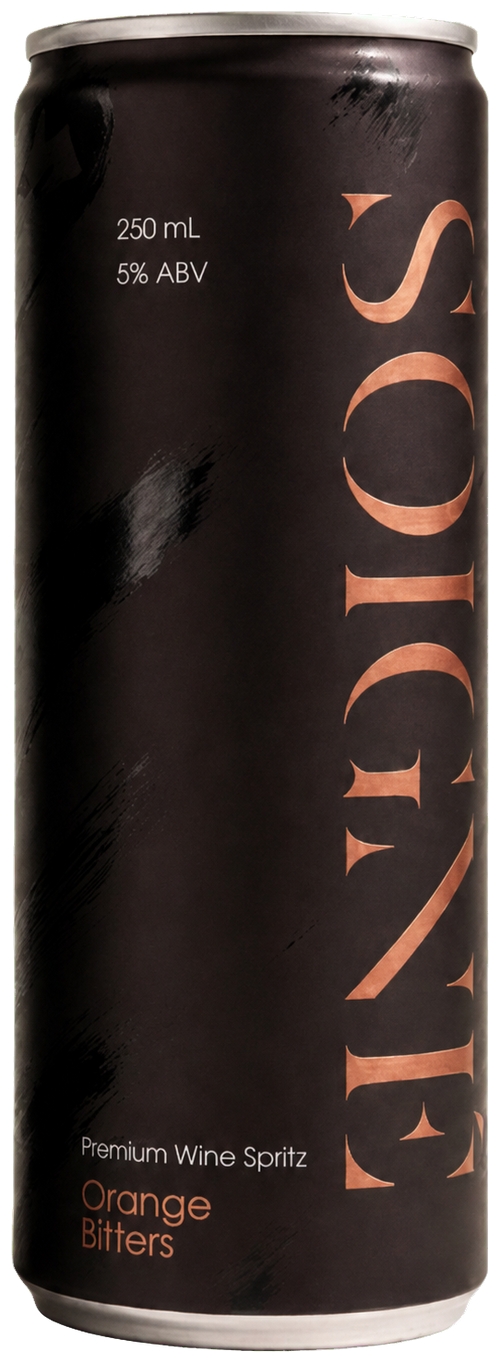 Soigné Orange Bitters premium wine spritz can, rosé copper